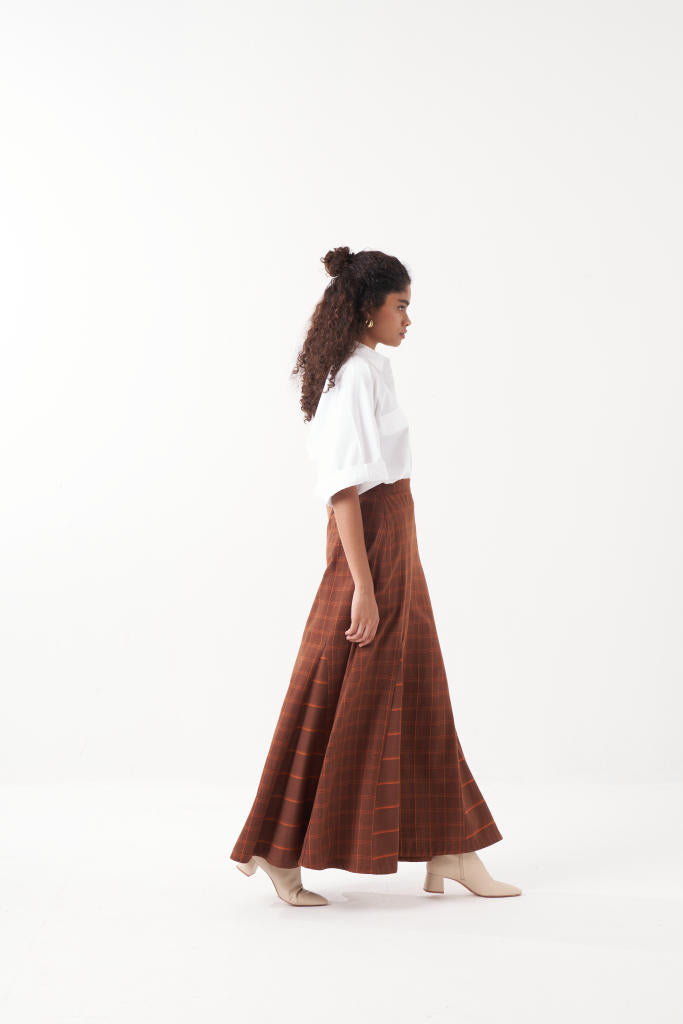 ANTI FIT SHIRT CO-ORD (SET OF 2)-CHOCOLATE BROWN & WHITE by THREE in brown color for women in Singapore