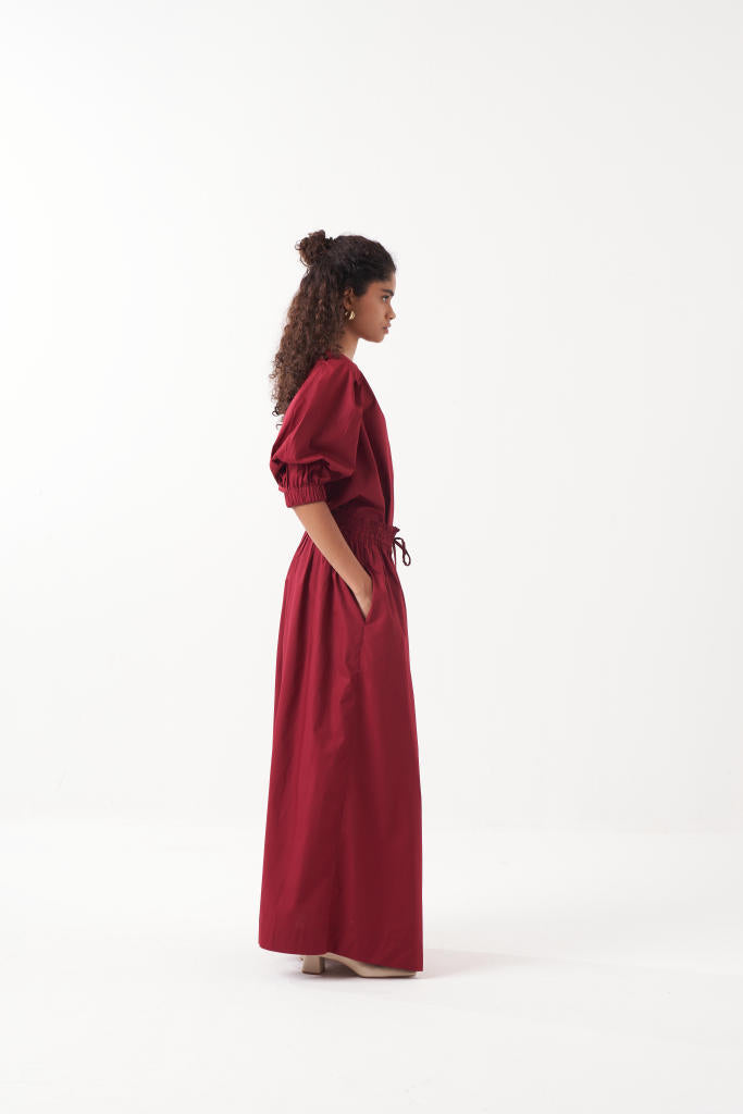 ELASTICATED DRAWSTRING SKIRT-MADDER poplin by THREE for women in Singapore