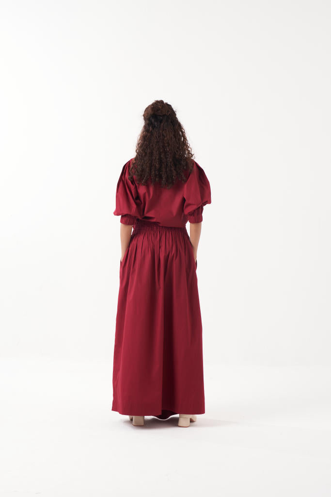 PLEATED SLEEVE TOP-MADDER poplin by THREE for women in Singapore