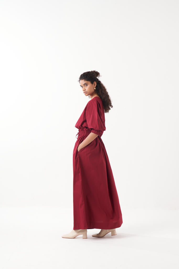 ELASTICATED DRAWSTRING SKIRT-MADDER poplin by THREE for women in Singapore