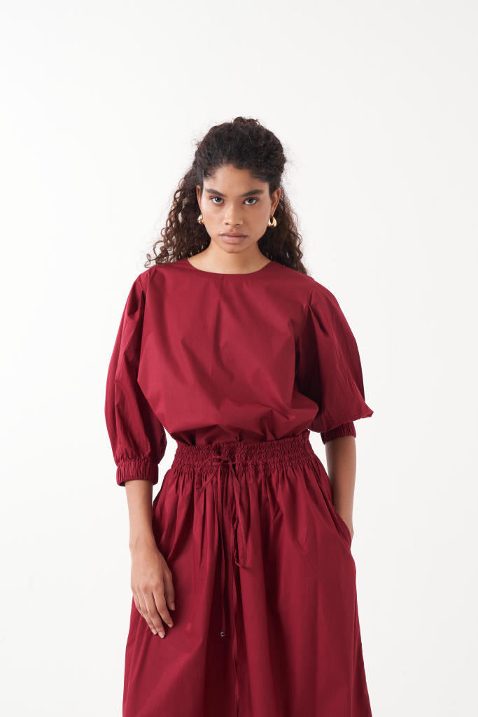PLEATED SLEEVE TOP-MADDER poplin by THREE for women in Singapore