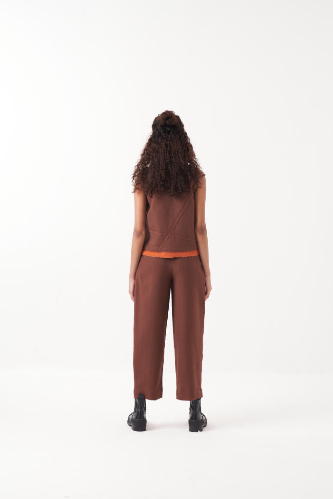V NECK TOP-CHOCOLATE BROWN by THREE in brown color for women in Singapore