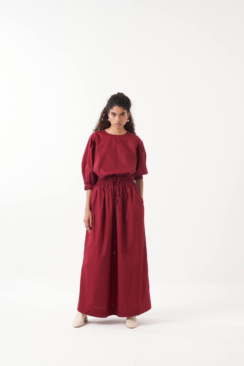 PLEATED SLEEVE TOP-MADDER poplin by THREE for women in Singapore