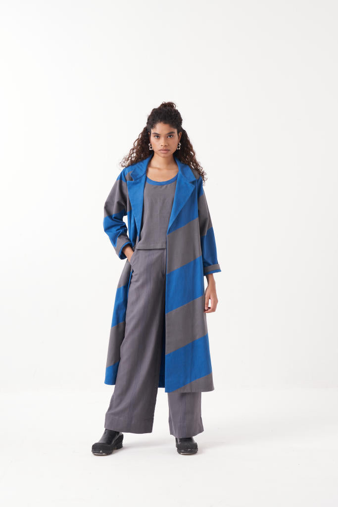 ROUND NECK TOP & BOTTOM-GREY by THREE in grey color for women in Singapore