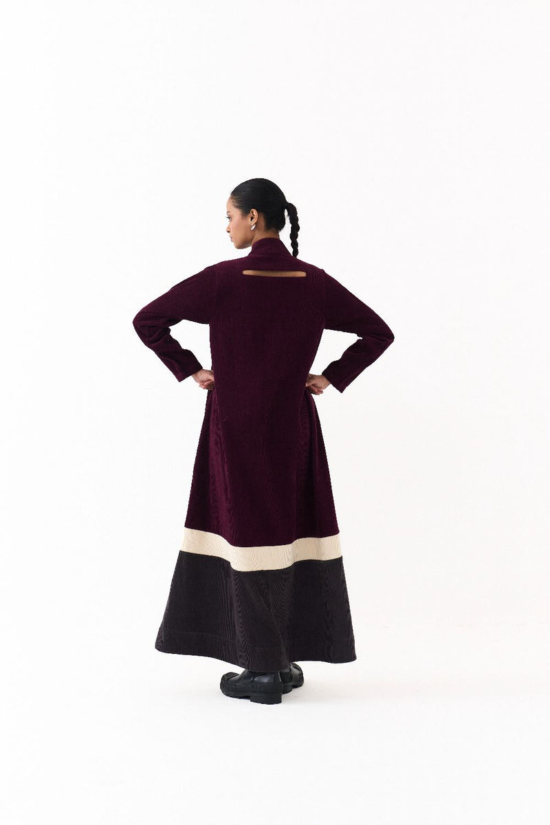 TURTLE NECK DRESS-WINE corduroy by THREE for women in Singapore