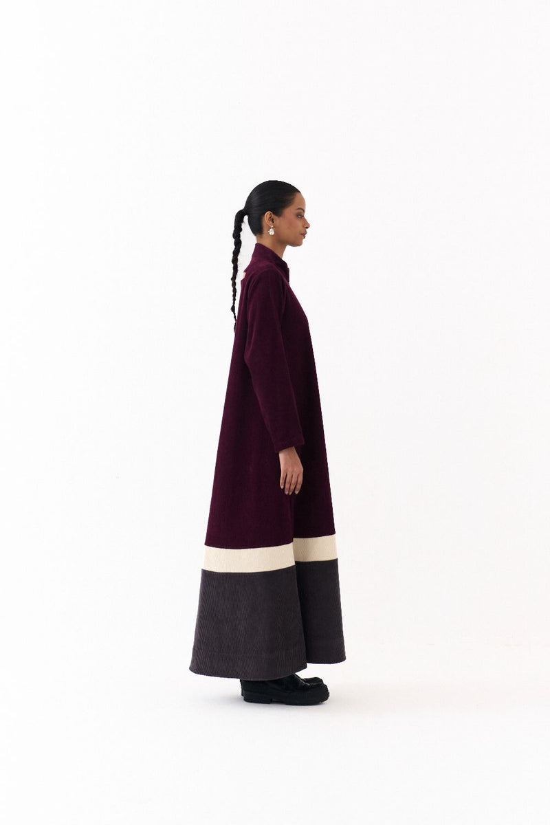 TURTLE NECK DRESS-WINE corduroy by THREE for women in Singapore