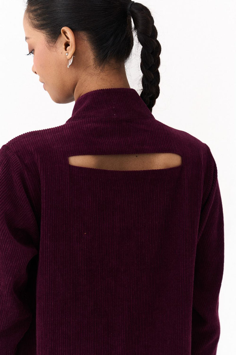 TURTLE NECK DRESS-WINE corduroy by THREE for women in Singapore