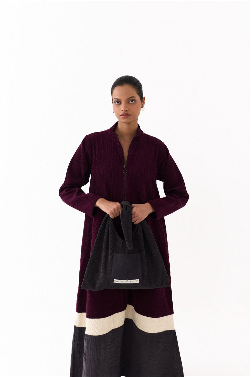 TURTLE NECK DRESS-WINE corduroy by THREE for women in Singapore