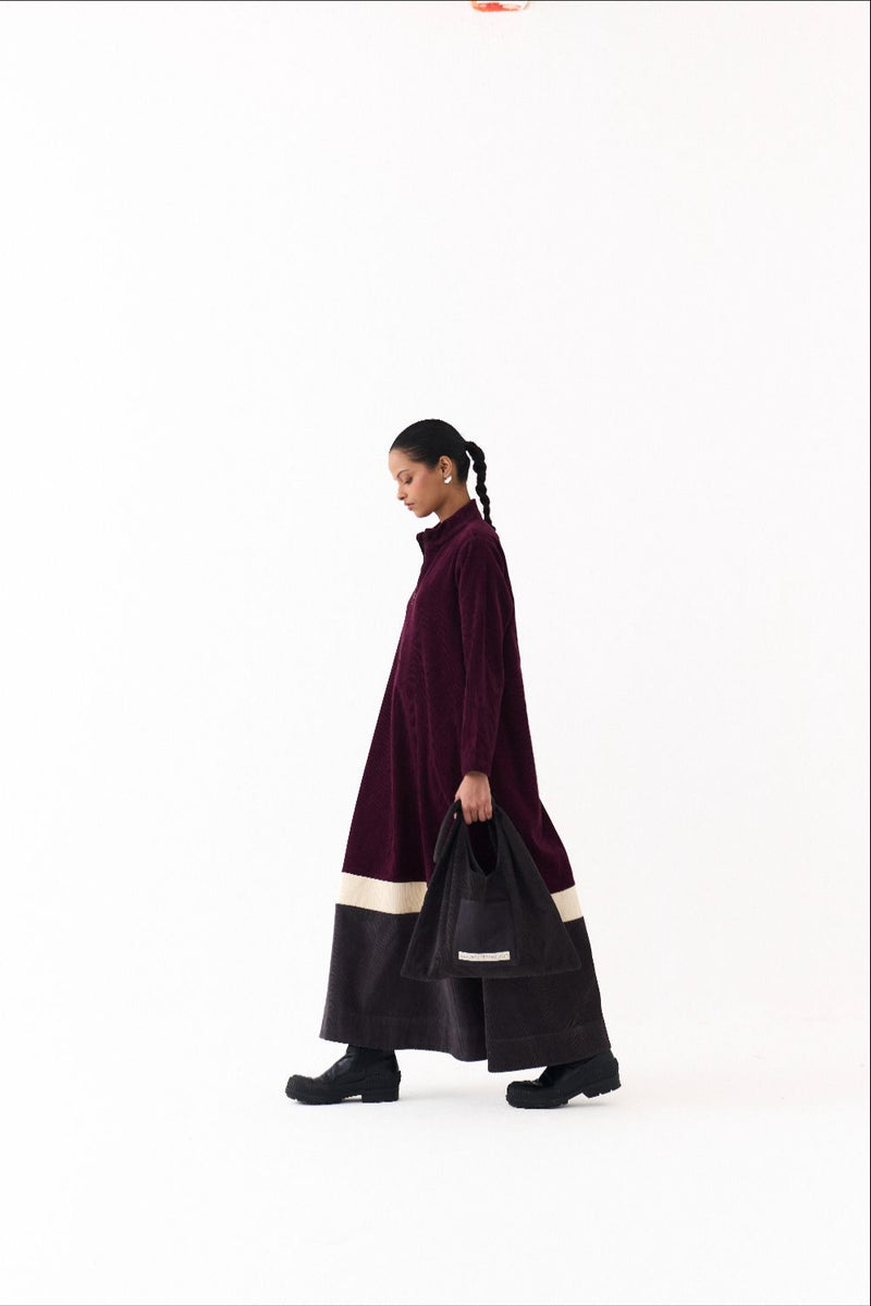 TURTLE NECK DRESS-WINE corduroy by THREE for women in Singapore