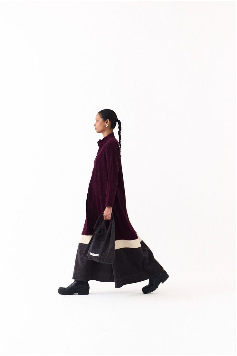 TURTLE NECK DRESS-WINE corduroy by THREE for women in Singapore