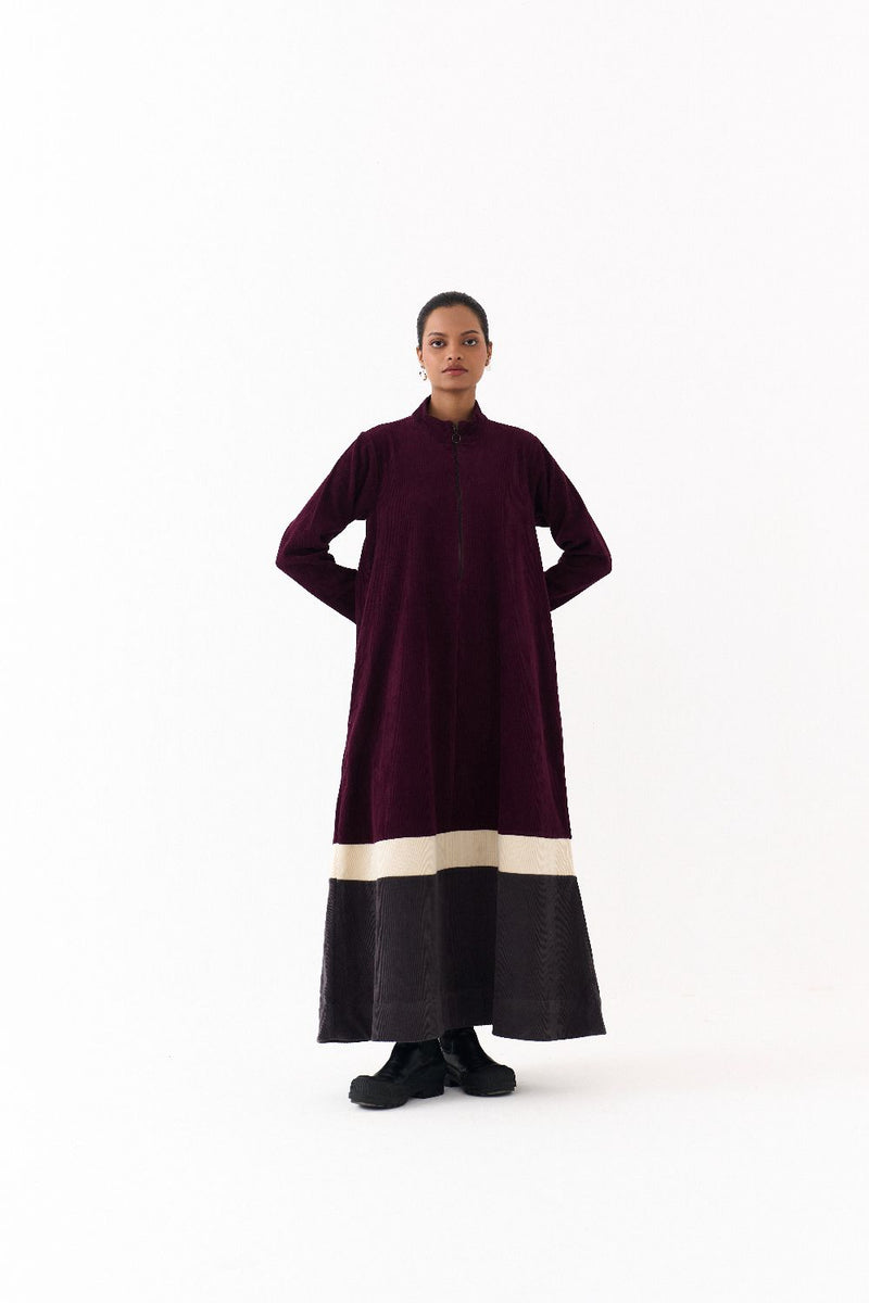 TURTLE NECK DRESS-WINE corduroy by THREE for women in Singapore