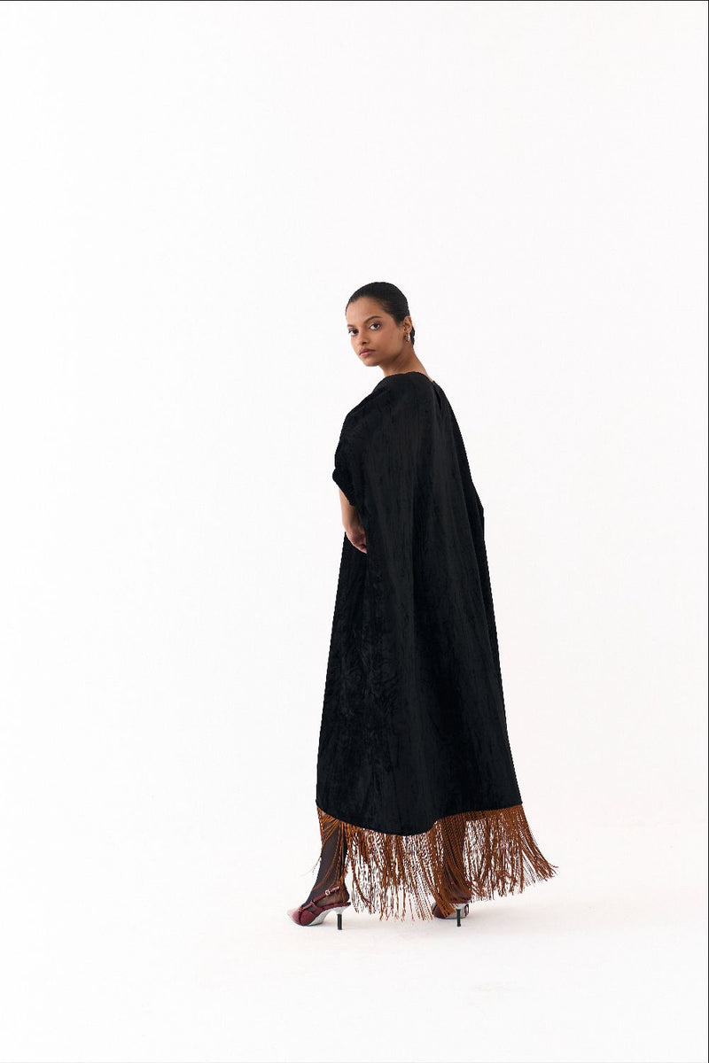 FRINGE KAFTAAN-BLACK by THREE in black color for women in Singapore