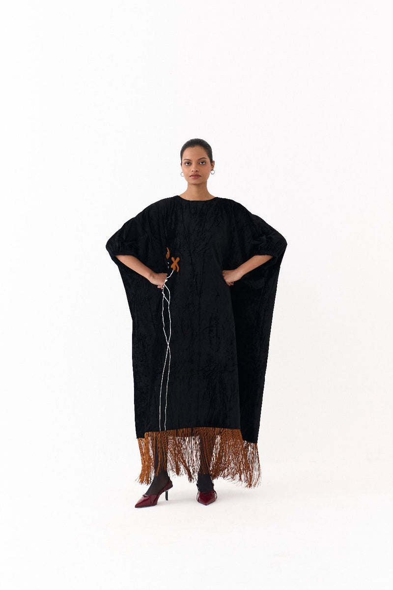 FRINGE KAFTAAN-BLACK by THREE in black color for women in Singapore
