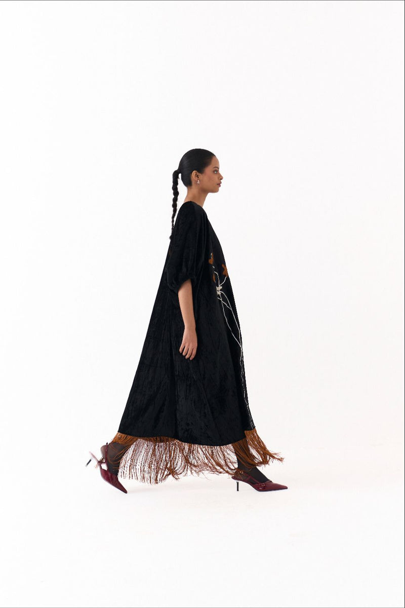FRINGE KAFTAAN-BLACK by THREE in black color for women in Singapore