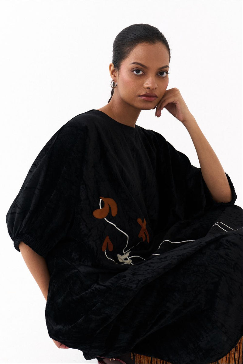 FRINGE KAFTAAN-BLACK by THREE in black color for women in Singapore