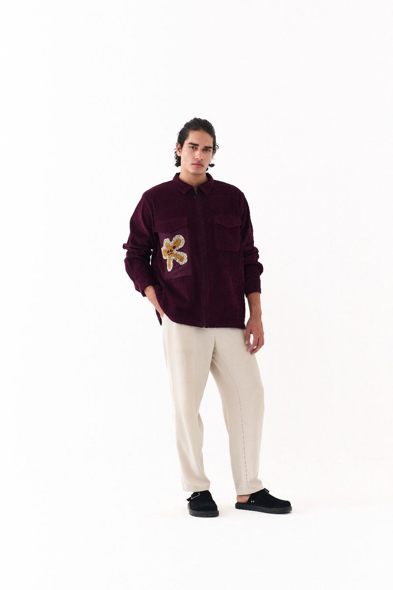 PATCH POCKET SHACKET-WINE corduroy by THREE Men for men in Singapore