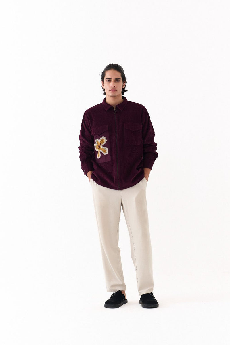 PATCH POCKET SHACKET-WINE corduroy by THREE Men for men in Singapore