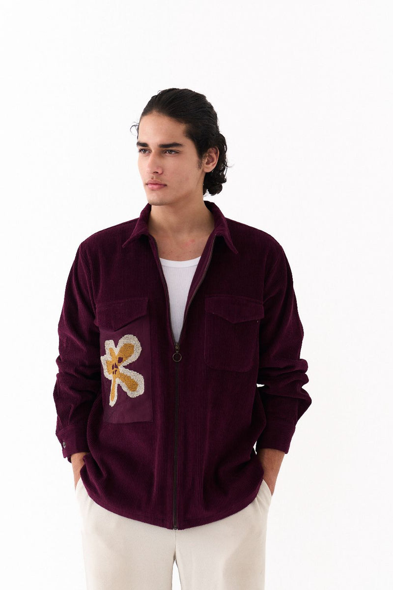 PATCH POCKET SHACKET-WINE corduroy by THREE Men for men in Singapore