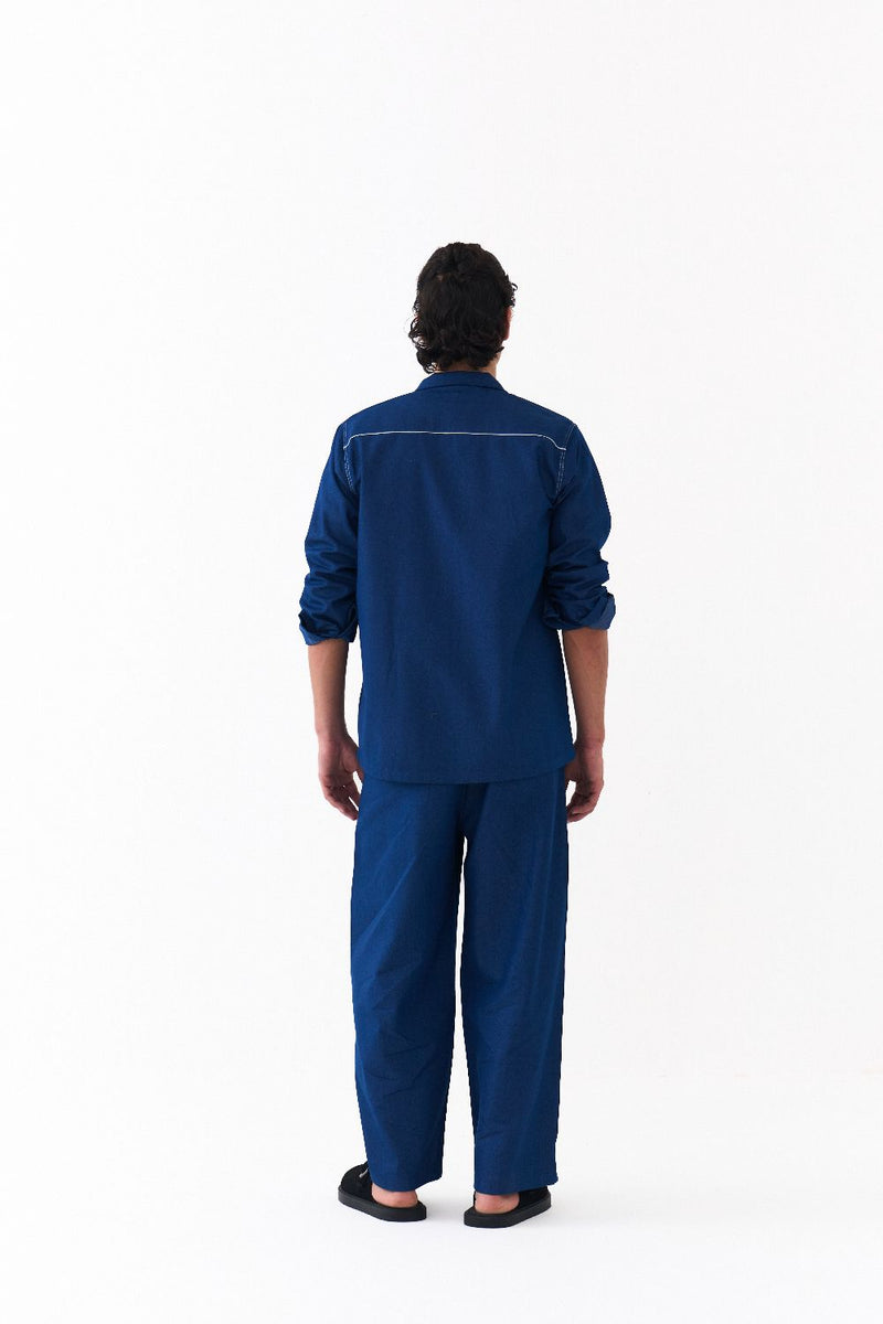CIRCLE EMB. SHACKET CO-ORD-DENIM BLUE by THREE Men in blue color for men in Singapore