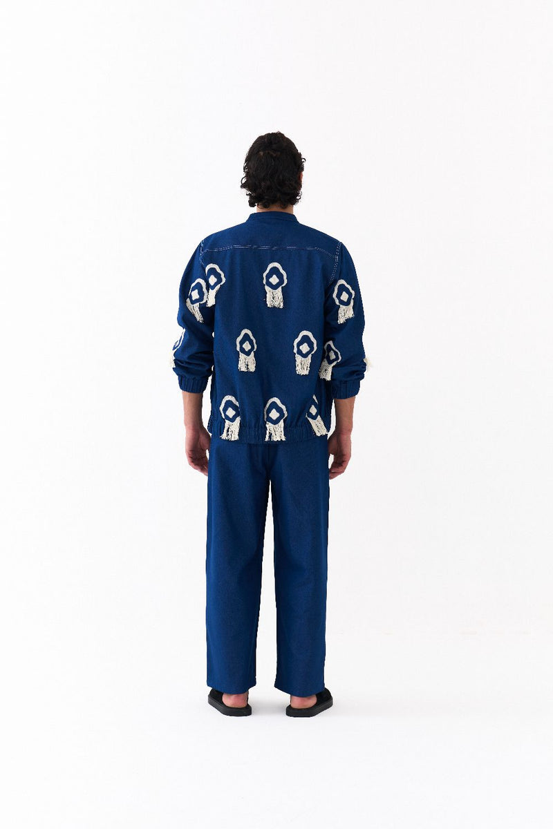 FRINGE BOMBER JACKET CO-ORD-DENIM BLUE by THREE Men in blue color for men in Singapore