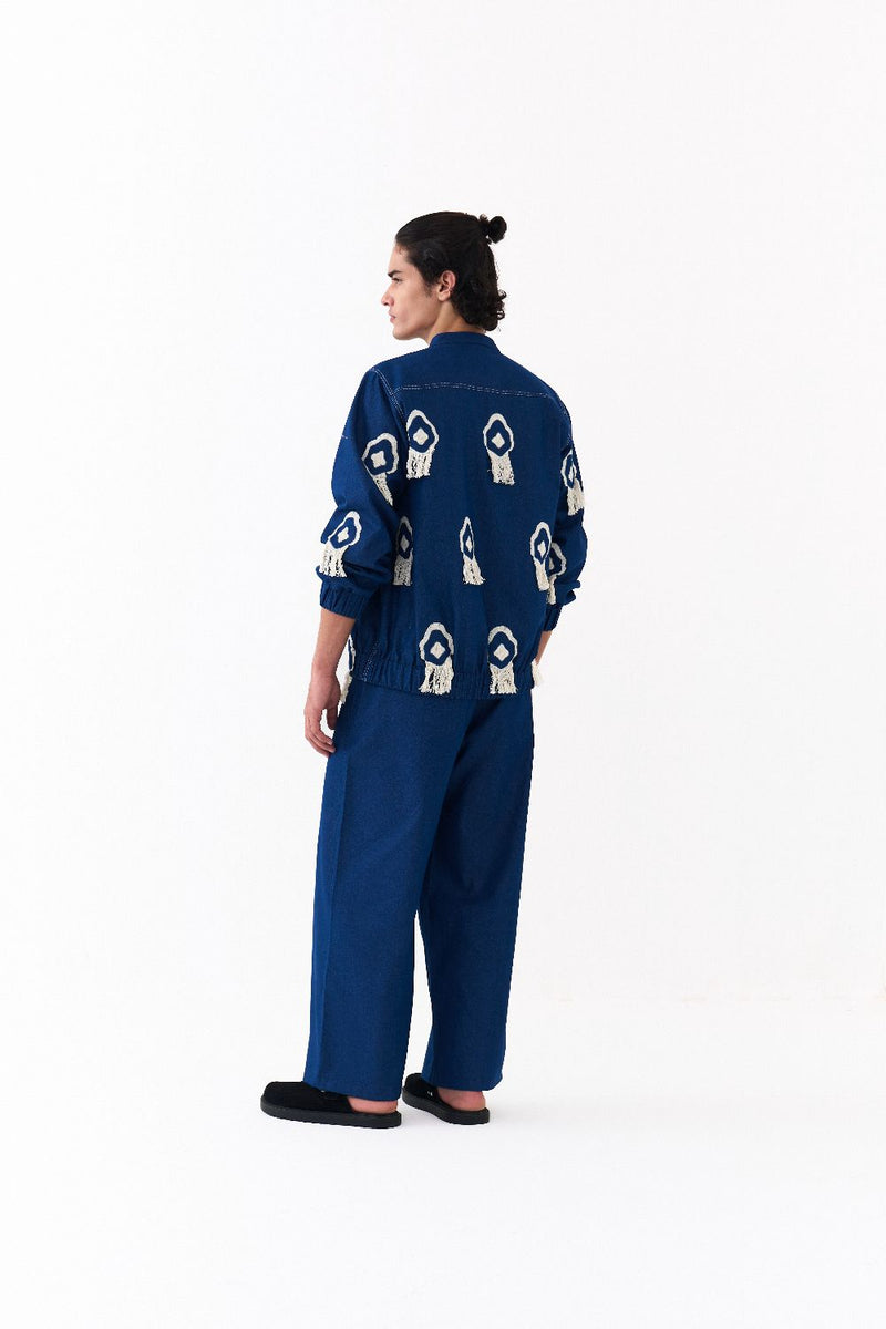 FRINGE BOMBER JACKET CO-ORD-DENIM BLUE by THREE Men in blue color for men in Singapore