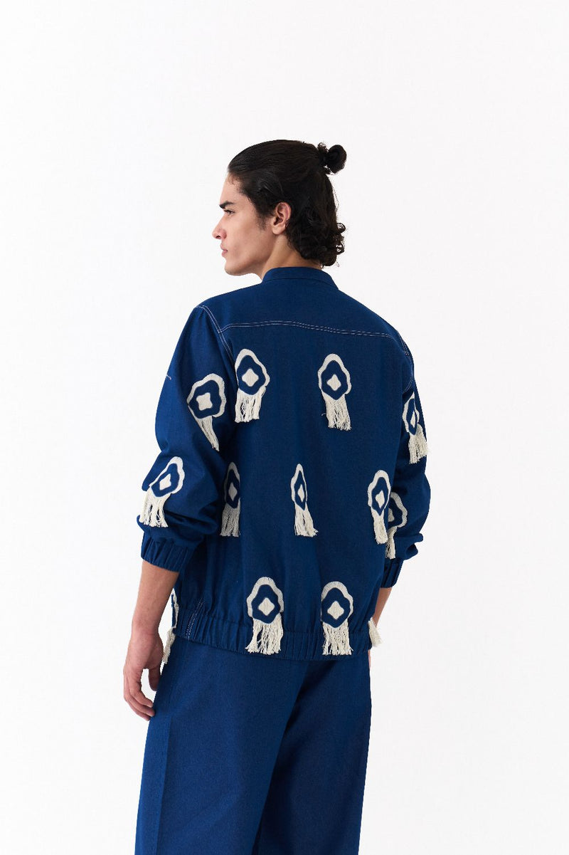 FRINGE BOMBER JACKET CO-ORD-DENIM BLUE by THREE Men in blue color for men in Singapore
