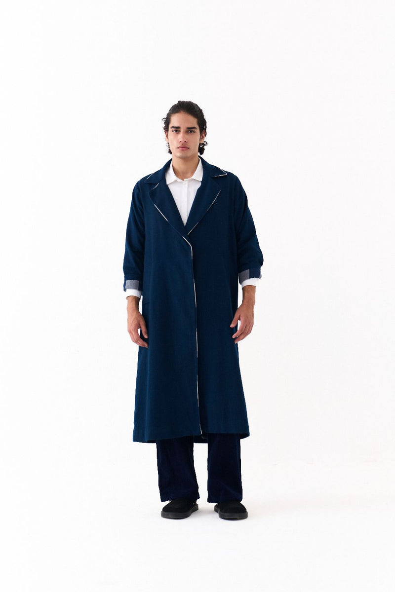 NOTCH COLLAR OVERLAY CO-ORD (SET OF 3)-NAVY by THREE Men in navy color for men in Singapore