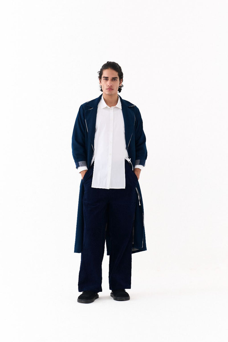 NOTCH COLLAR OVERLAY CO-ORD (SET OF 3)-NAVY by THREE Men in navy color for men in Singapore