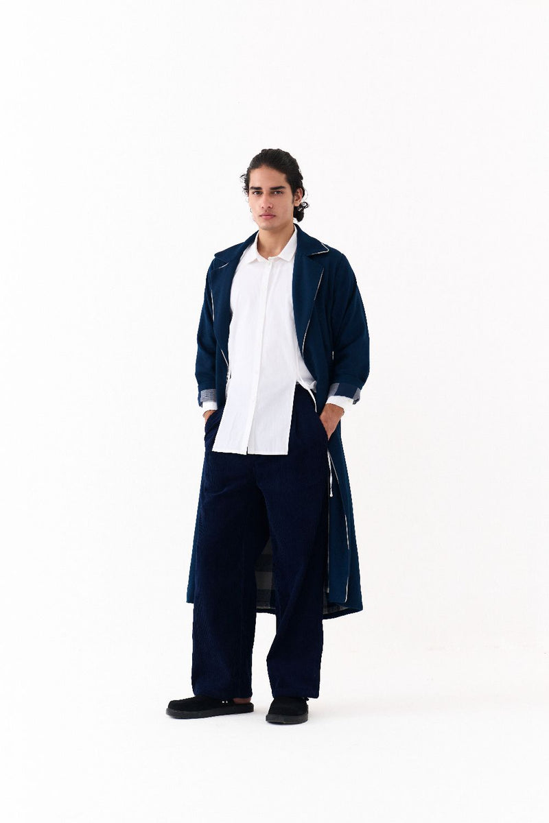 NOTCH COLLAR OVERLAY CO-ORD (SET OF 3)-NAVY by THREE Men in navy color for men in Singapore