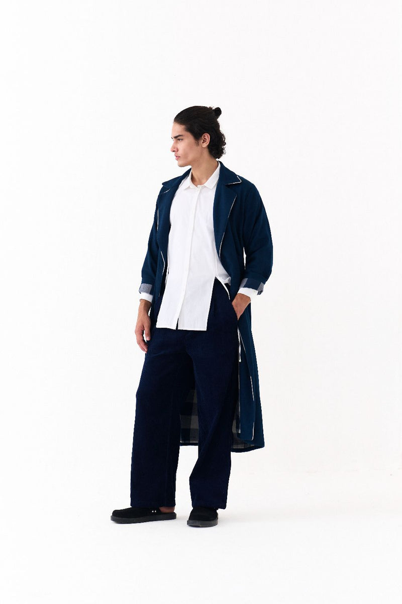 NOTCH COLLAR OVERLAY CO-ORD (SET OF 3)-NAVY by THREE Men in navy color for men in Singapore