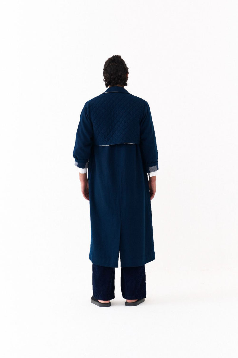 NOTCH COLLAR OVERLAY CO-ORD (SET OF 3)-NAVY by THREE Men in navy color for men in Singapore