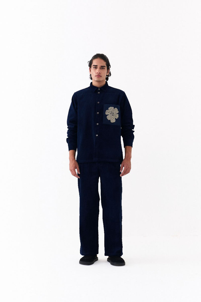 FRONT PLEAT BOTTOM-NAVY-NAVY corduroy by THREE Men in navy color for men in Singapore