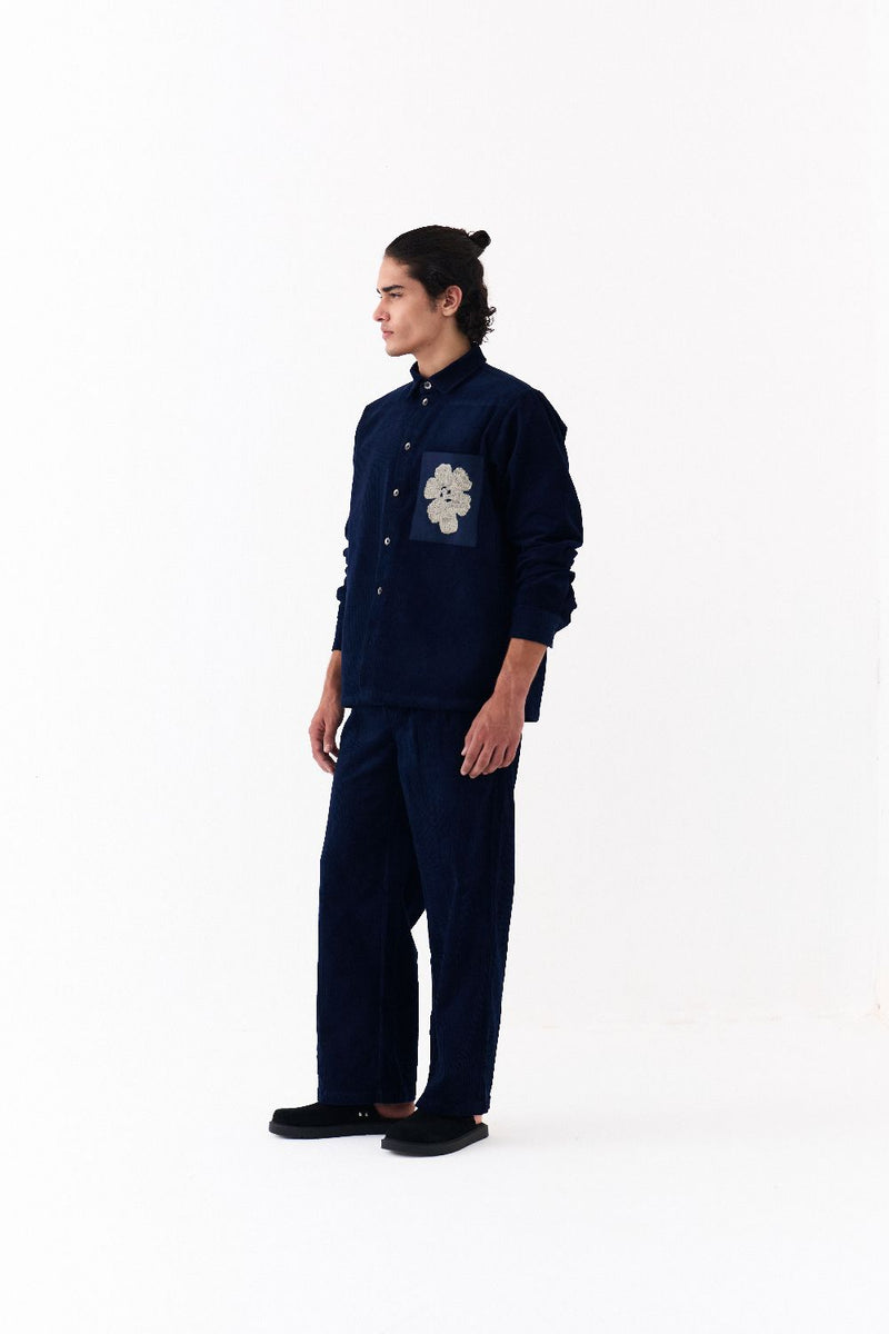 FRONT PLEAT BOTTOM-NAVY-NAVY corduroy by THREE Men in navy color for men in Singapore