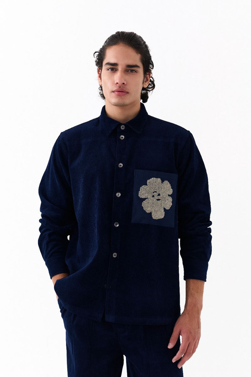 FRONT PLEAT BOTTOM-NAVY-NAVY corduroy by THREE Men in navy color for men in Singapore