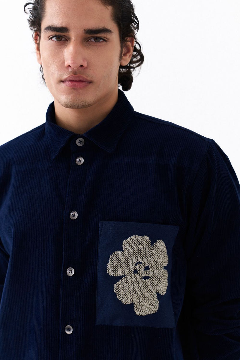 FRONT PLEAT BOTTOM-NAVY-NAVY corduroy by THREE Men in navy color for men in Singapore