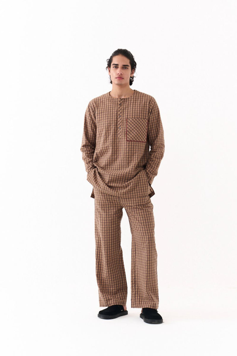 PLACKET KURTA CO-ORD-DENIM BLUE mul by THREE Men for men in Singapore