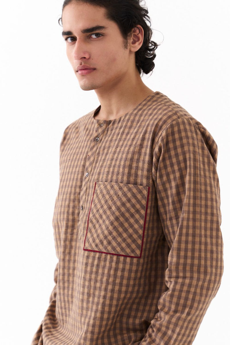 FRONT PLEAT BOTTOM-CARAMEL CHECK-CARAMEL CHECK mul by THREE Men for men in Singapore