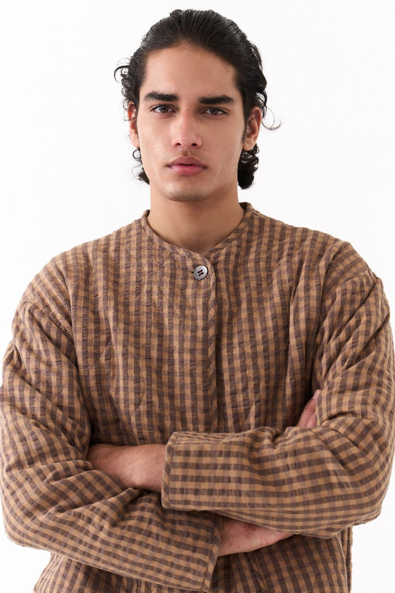 QUILTED BOMBER JACKET-CARAMEL CHECK mul by THREE Men for men in Singapore