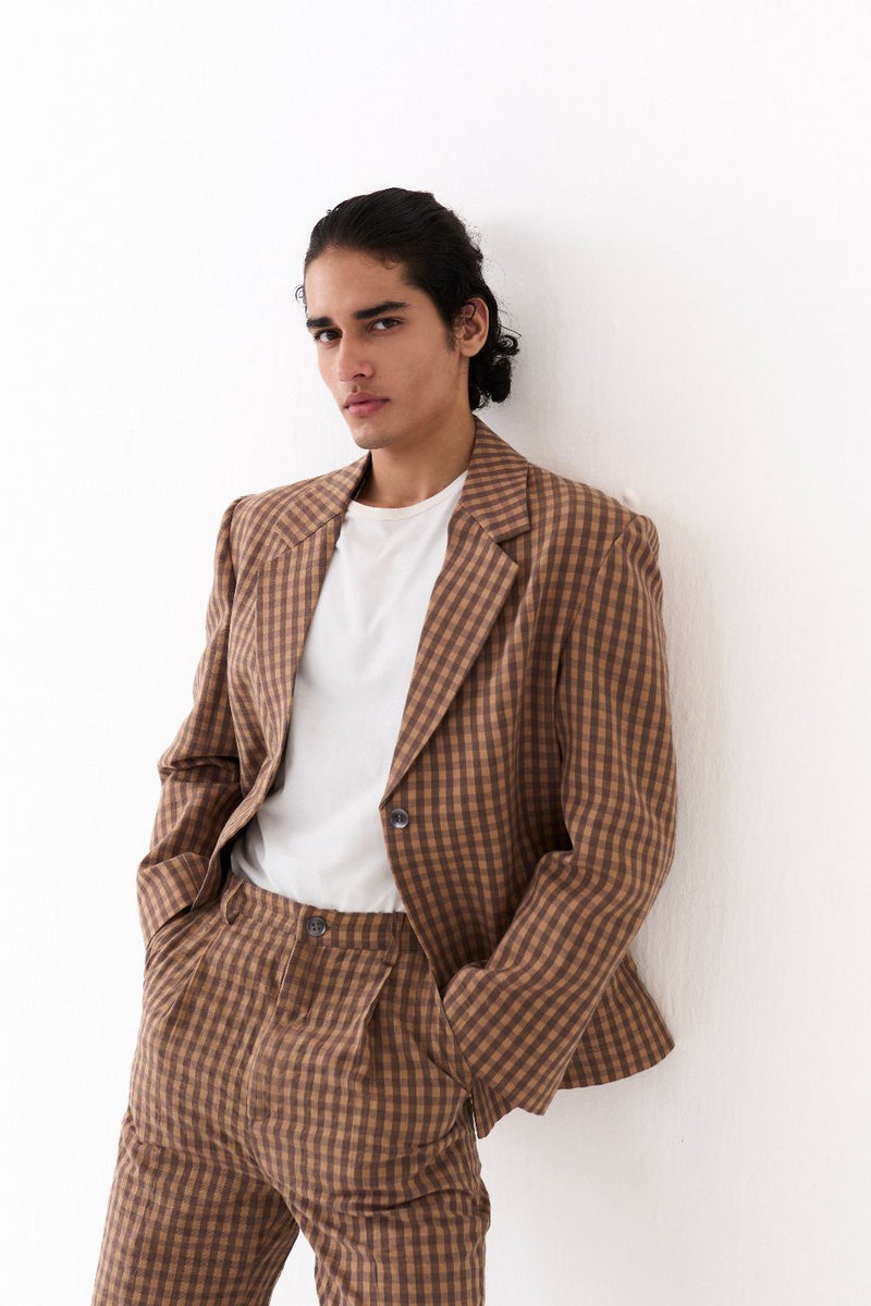 SINGLE BREASTED BLAZER CO-ORD-DENIM BLUE mul by THREE Men for men in Singapore