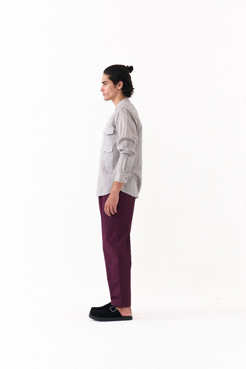 FRONT PLEAT BOTTOM-WINE poplin by THREE Men for men in Singapore