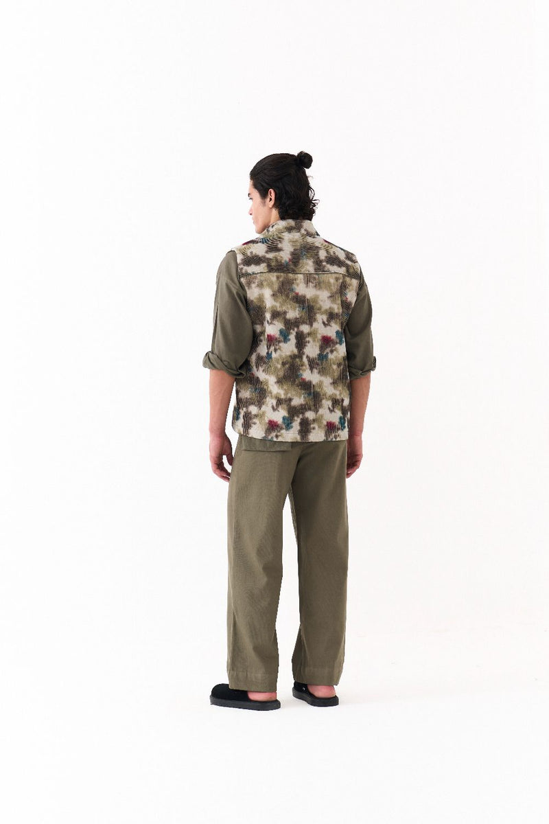 MULTI PANEL SHIRT-OLIVE twill by THREE Men in olive color for men in Singapore