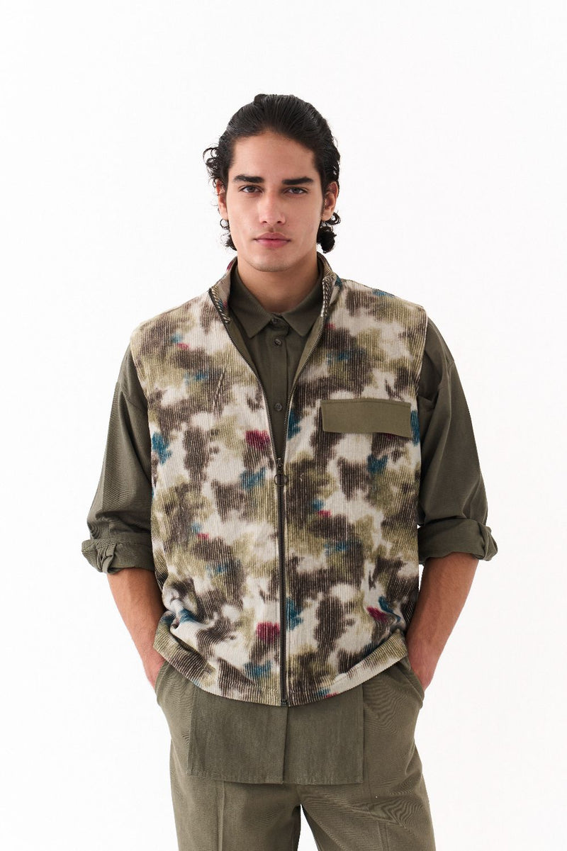MULTI PANEL SHIRT-OLIVE twill by THREE Men in olive color for men in Singapore