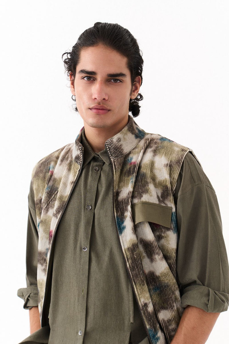 SLEEVELESS BOMBER JACKET CO-ORD (SET 0F 3)-MULTI-COLOUR mul by THREE Men in multi color for men in Singapore