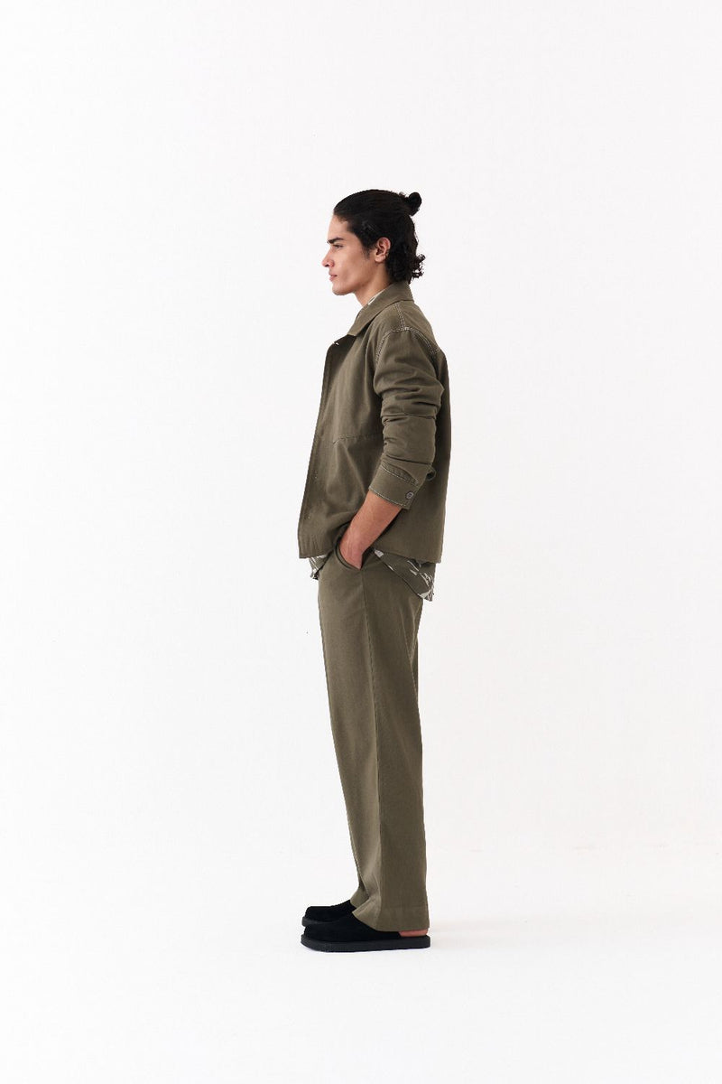 UNISEX JACKET CO-ORD (SETOF 3)-OLIVE FLORAL twill by THREE Men in olive color for men in Singapore
