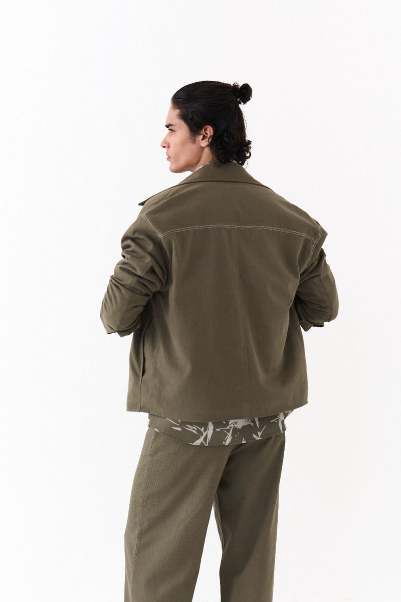 UNISEX JACKET CO-ORD (SETOF 3)-OLIVE FLORAL twill by THREE Men in olive color for men in Singapore