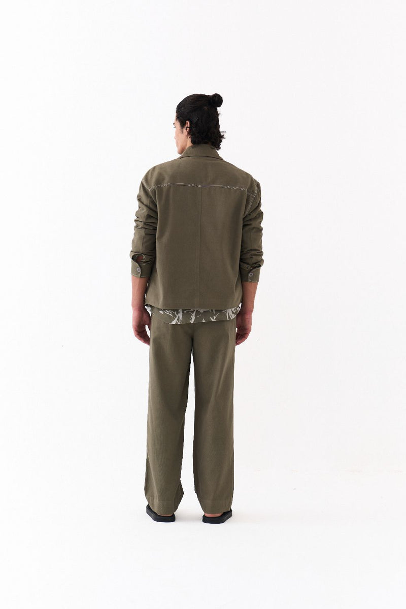 UNISEX JACKET CO-ORD (SETOF 3)-OLIVE FLORAL twill by THREE Men in olive color for men in Singapore