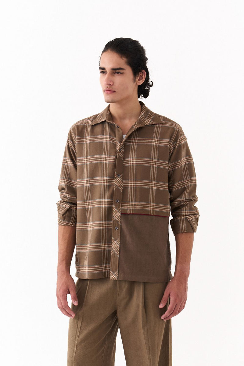 SOLID PANEL SHIRT CO-ORD-DENIM BLUE by THREE Men for men in Singapore
