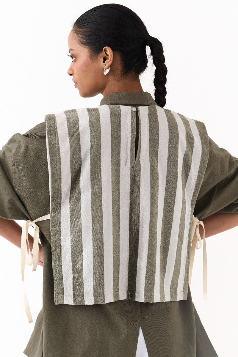 PANELLED SHIRT (set)-OLIVE twill by THREE in olive color for women in Singapore