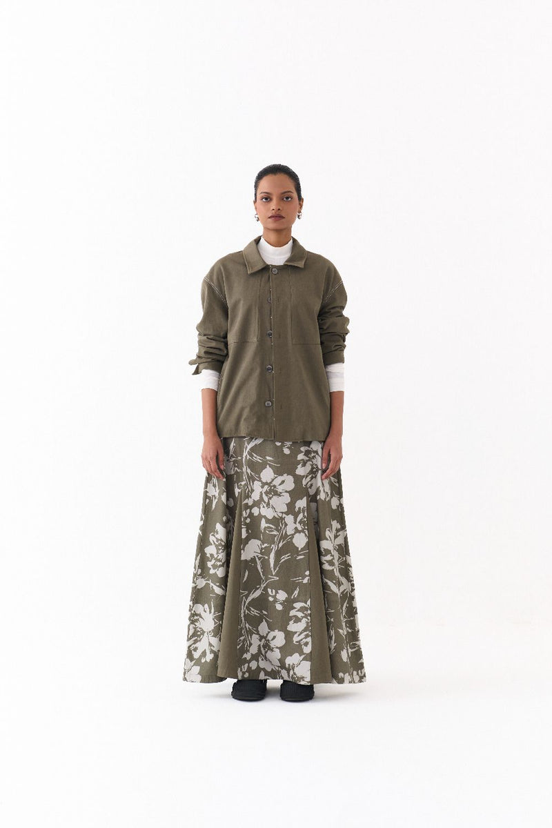 UNISEX JACKET-OLIVE twill by THREE in olive color for women in Singapore