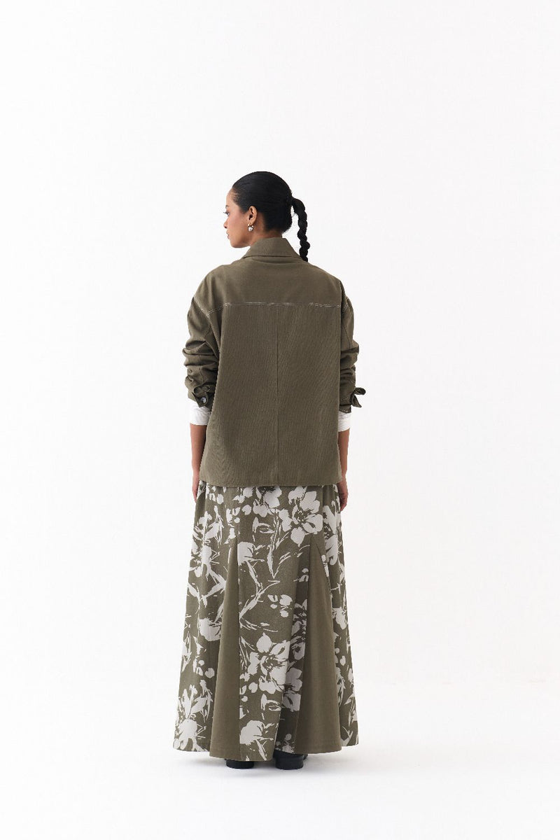 UNISEX JACKET CO ORD (SET OF 2)-OLIVE twill by THREE in olive color for women in Singapore